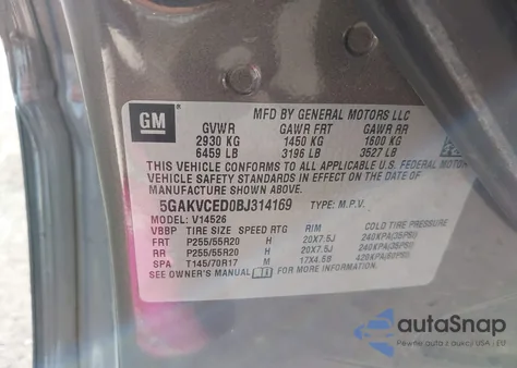 2011 Buick Enclave 2Xl z USA, uszkodzony, nr VIN 5GAKVCED0BJ314169